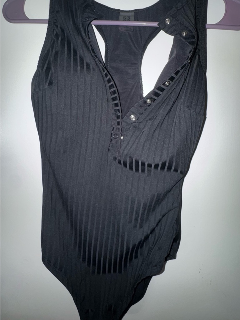 Black Ribbed Snap-Front Women's padded swimsuit